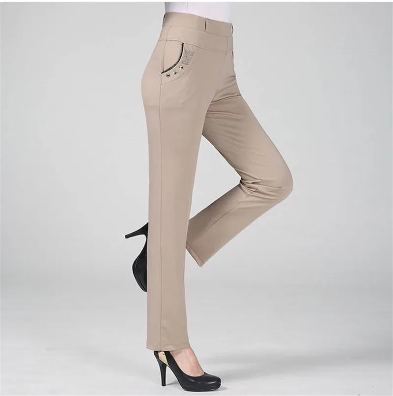 New Spring Autumn Women Trousers Straight Pants High Waist Ladies Office Casual Female Pantalon Elastic Slim Mujer 5XL