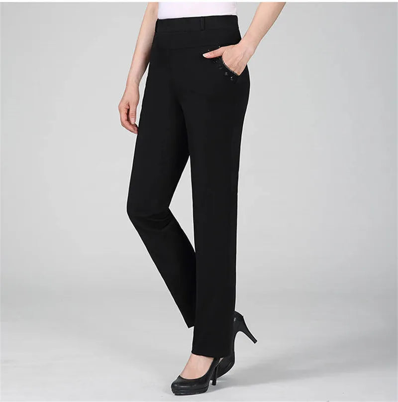 New Spring Autumn Women Trousers Straight Pants High Waist Ladies Office Casual Female Pantalon Elastic Slim Mujer 5XL