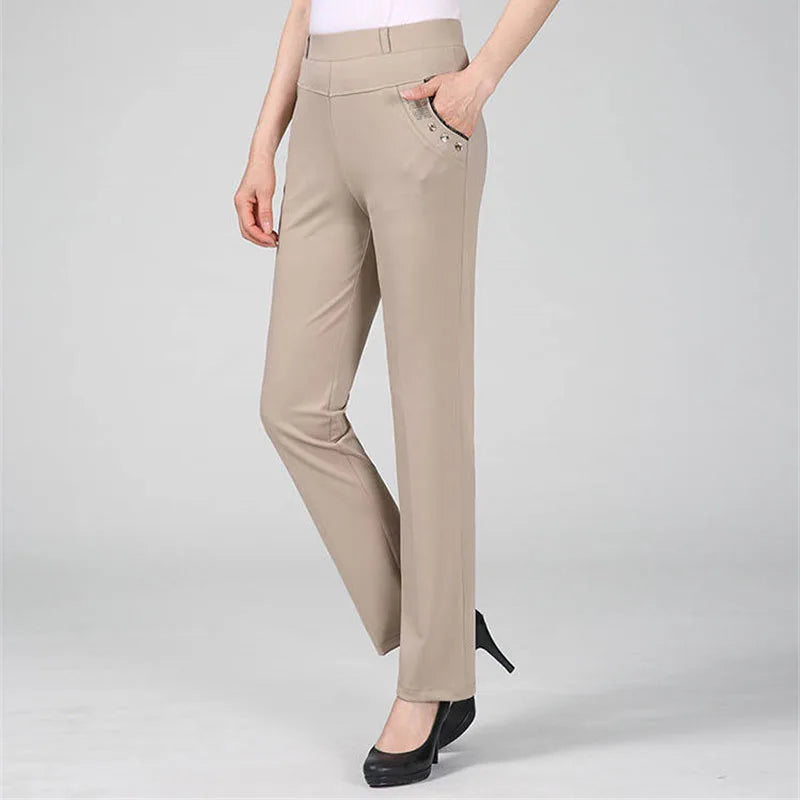 New Spring Autumn Women Trousers Straight Pants High Waist Ladies Office Casual Female Pantalon Elastic Slim Mujer 5XL