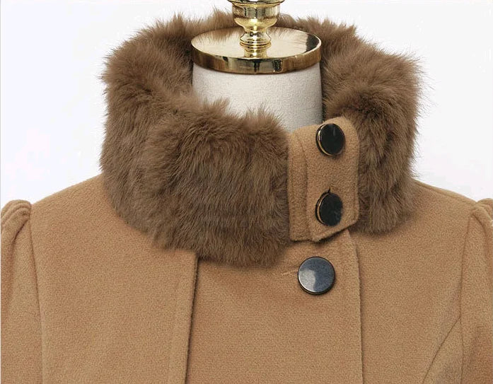 Women's Winter Slim Long Wool Sherpa Coat Double Breasted