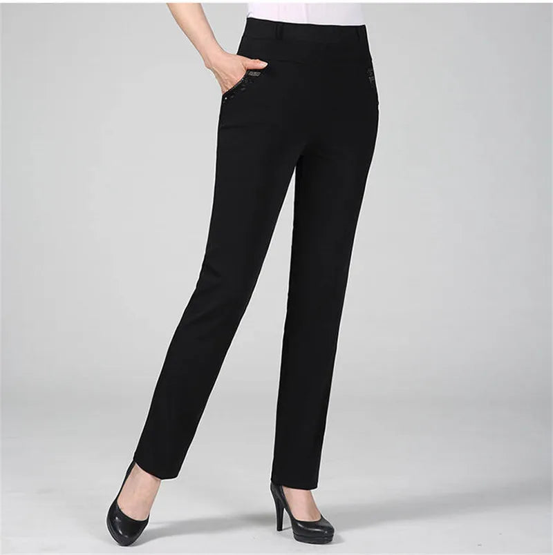 New Spring Autumn Women Trousers Straight Pants High Waist Ladies Office Casual Female Pantalon Elastic Slim Mujer 5XL