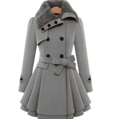 Women's Winter Slim Long Wool Sherpa Coat Double Breasted