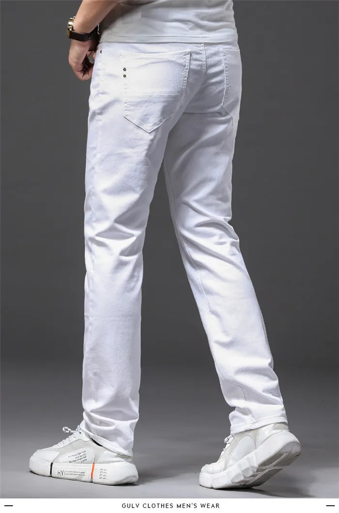 Men White Jeans Fashion Casual Classic Style Slim Fit Soft Trousers Male Brand Advanced Stretch Pants