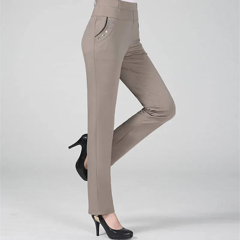 New Spring Autumn Women Trousers Straight Pants High Waist Ladies Office Casual Female Pantalon Elastic Slim Mujer 5XL