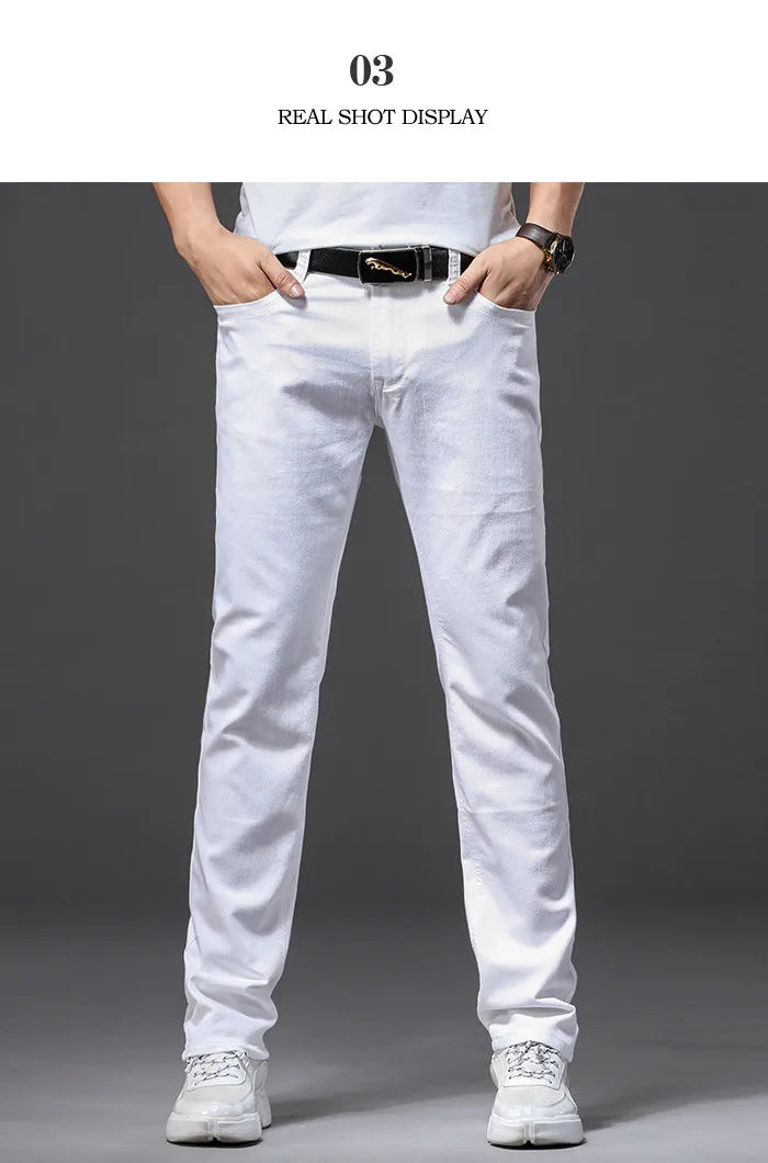 Men White Jeans Fashion Casual Classic Style Slim Fit Soft Trousers Male Brand Advanced Stretch Pants