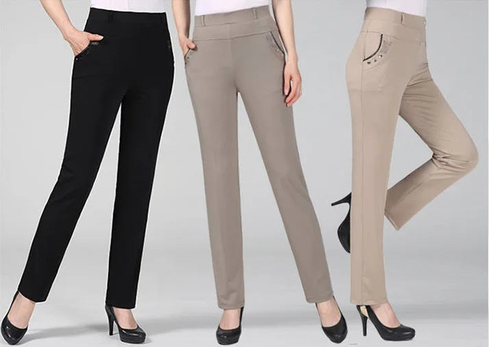 New Spring Autumn Women Trousers Straight Pants High Waist Ladies Office Casual Female Pantalon Elastic Slim Mujer 5XL