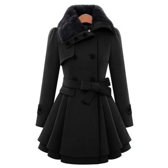 Women's Winter Slim Long Wool Sherpa Coat Double Breasted