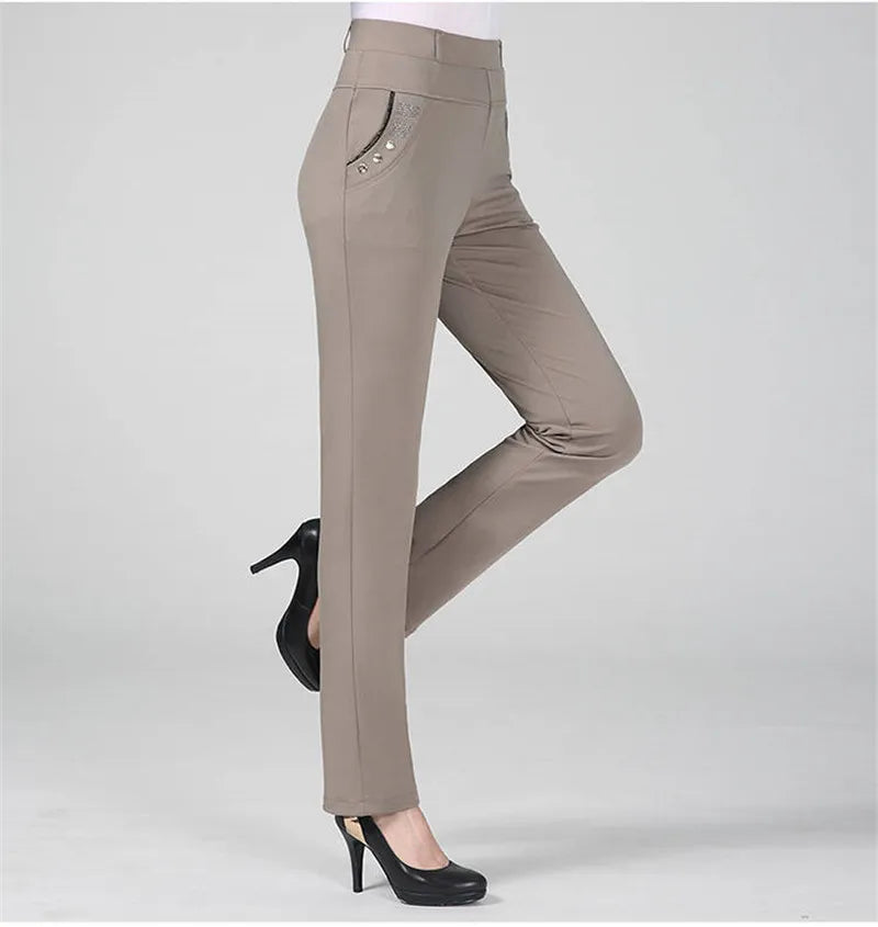 New Spring Autumn Women Trousers Straight Pants High Waist Ladies Office Casual Female Pantalon Elastic Slim Mujer 5XL