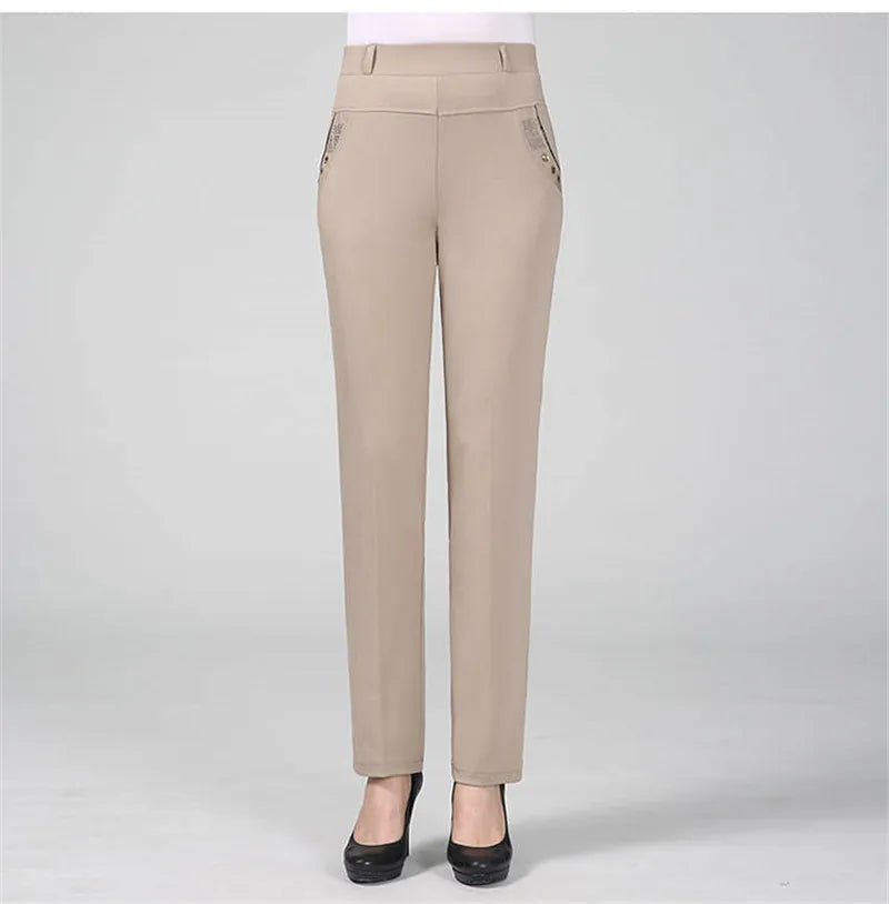 New Spring Autumn Women Trousers Straight Pants High Waist Ladies Office Casual Female Pantalon Elastic Slim Mujer 5XL