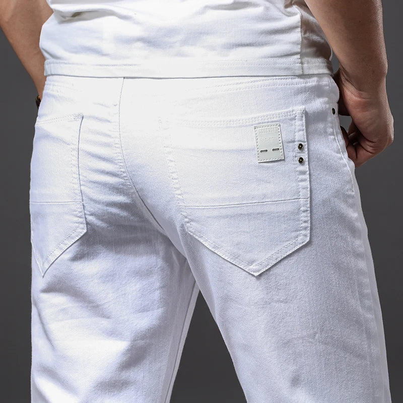 Men White Jeans Fashion Casual Classic Style Slim Fit Soft Trousers Male Brand Advanced Stretch Pants