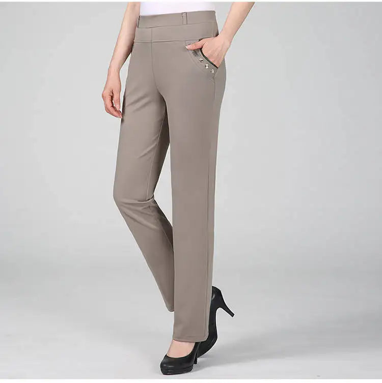 New Spring Autumn Women Trousers Straight Pants High Waist Ladies Office Casual Female Pantalon Elastic Slim Mujer 5XL