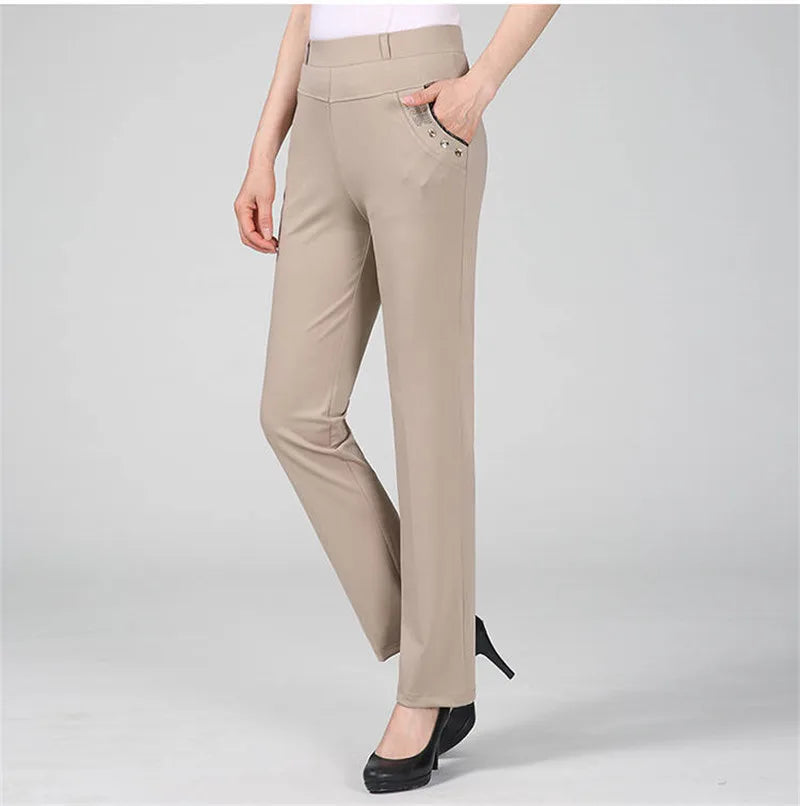 New Spring Autumn Women Trousers Straight Pants High Waist Ladies Office Casual Female Pantalon Elastic Slim Mujer 5XL