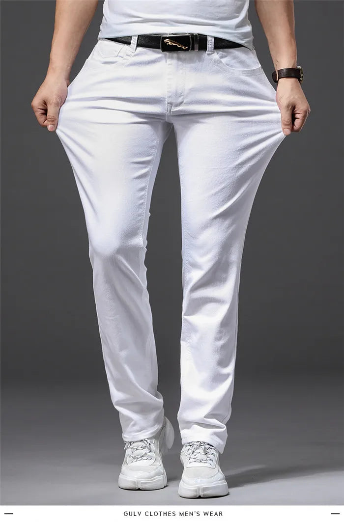 Men White Jeans Fashion Casual Classic Style Slim Fit Soft Trousers Male Brand Advanced Stretch Pants