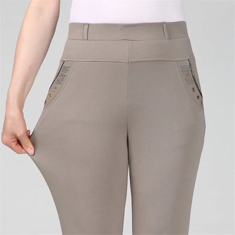 New Spring Autumn Women Trousers Straight Pants High Waist Ladies Office Casual Female Pantalon Elastic Slim Mujer 5XL