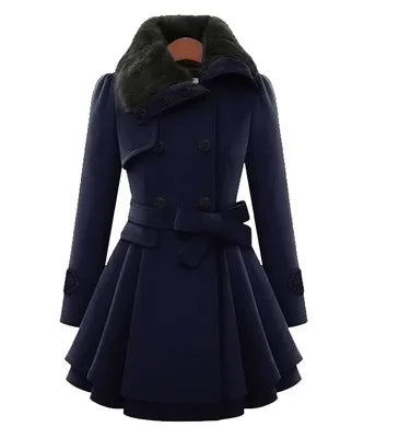 Women's Winter Slim Long Wool Sherpa Coat Double Breasted