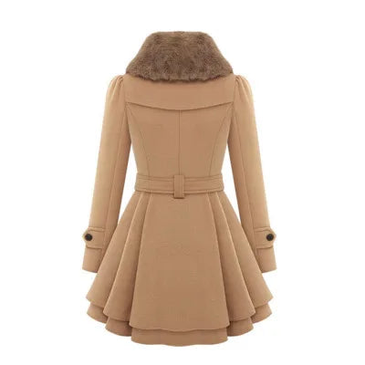 Women's Winter Slim Long Wool Sherpa Coat Double Breasted