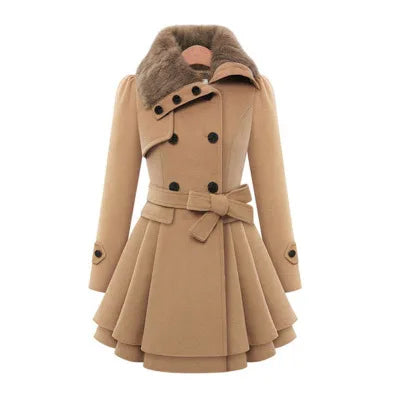 Women's Winter Slim Long Wool Sherpa Coat Double Breasted