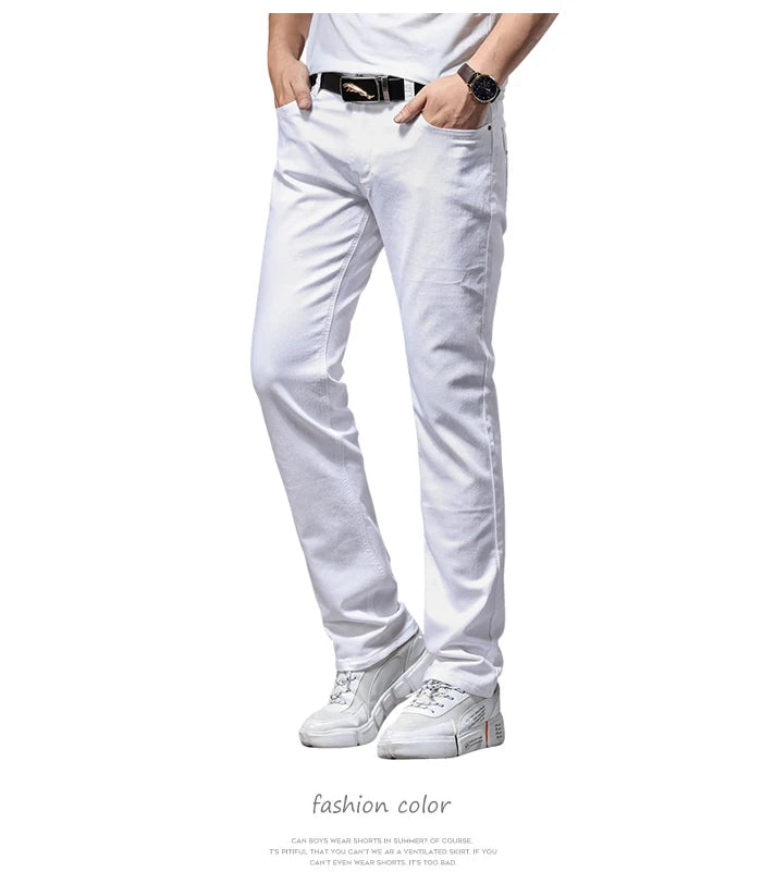 Men White Jeans Fashion Casual Classic Style Slim Fit Soft Trousers Male Brand Advanced Stretch Pants