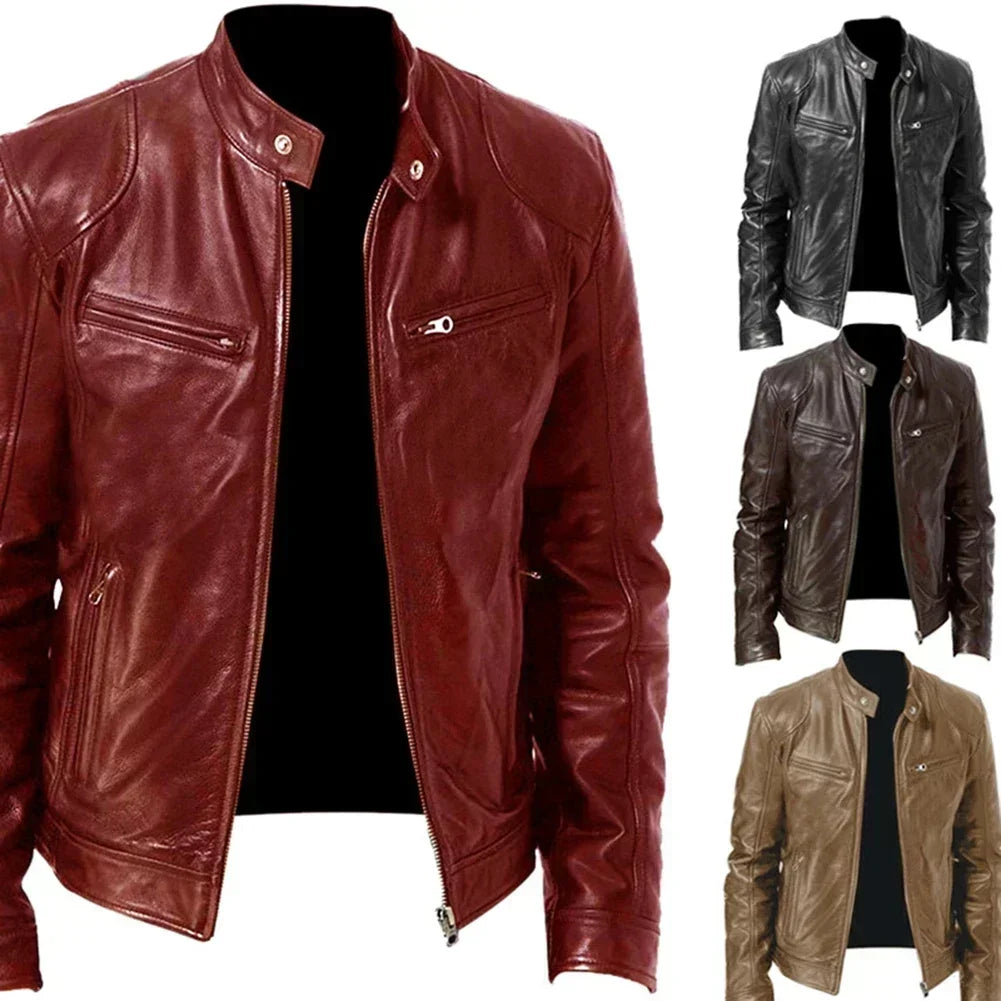 New Spring Casual Motorcycle Mens PU Jacket Biker Leather Coats Windbreaker Leather Jacket Men Leather Jackets Slim Clothing