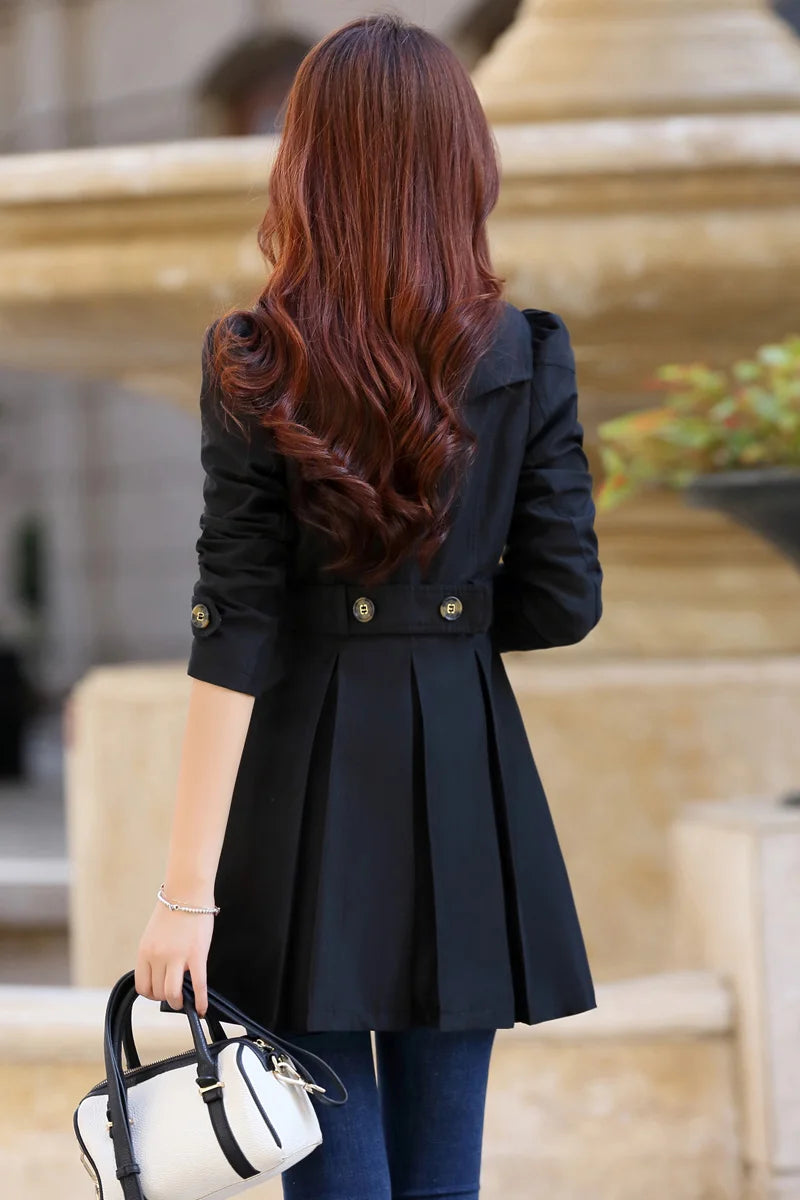 Trench Coat Women Double-Breasted Trenchcoat Lace Female