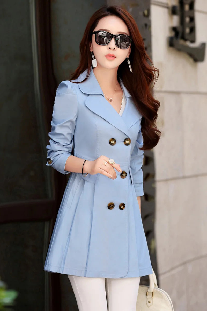 Trench Coat Women Double-Breasted Trenchcoat Lace Female