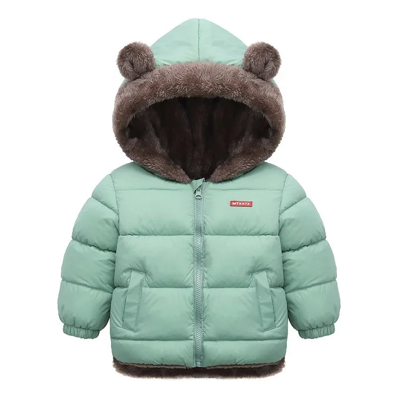 Thicken Jacket Boys Girls Solid Color Hooded Jackets Kids Parka Outerwear 2-6 Years