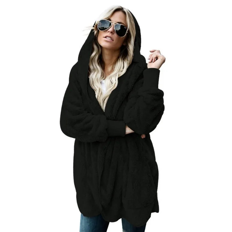 Autumn Winter Double Fleece Cardigan Jacket Women Solid