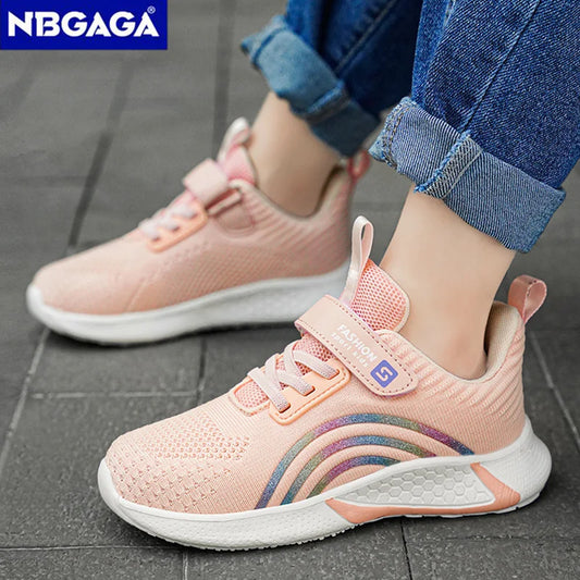 Breathable Girls Sports Shoes Pink Children Casual Running Shoes Light Mesh Student Tenis Summer Kids Flat Footwear Anti-skid