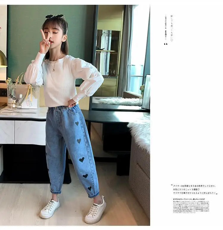 Girls' pants spring and autumn outerwear 2024 new middle-aged and young children's casual jeans spring children's jeans