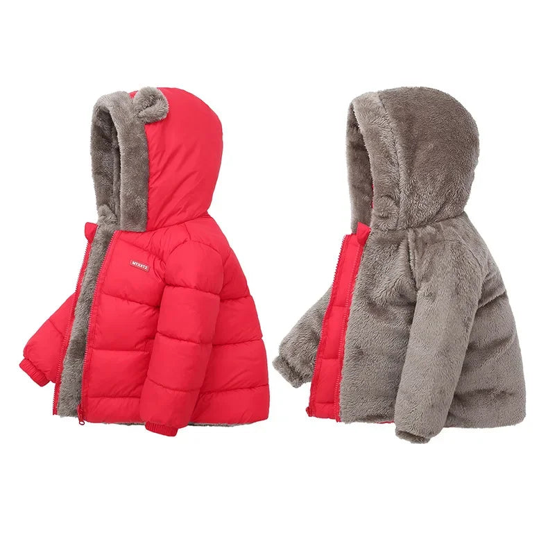 Thicken Jacket Boys Girls Solid Color Hooded Jackets Kids Parka Outerwear 2-6 Years