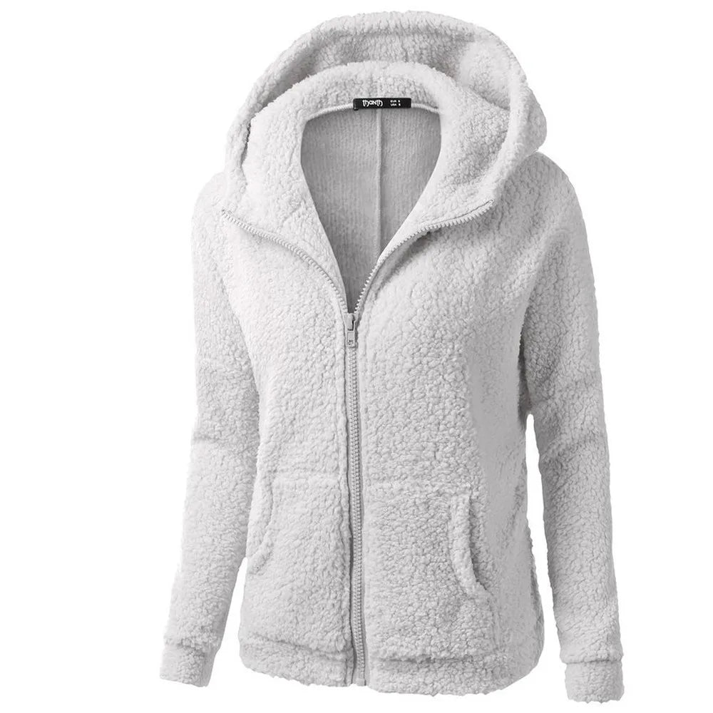 Over Size Women'S Fashion Solid Color Sweatshirt Loose Hooded Plush Zip Up Jacket Top New Fashion Simple Versatile Women 2024