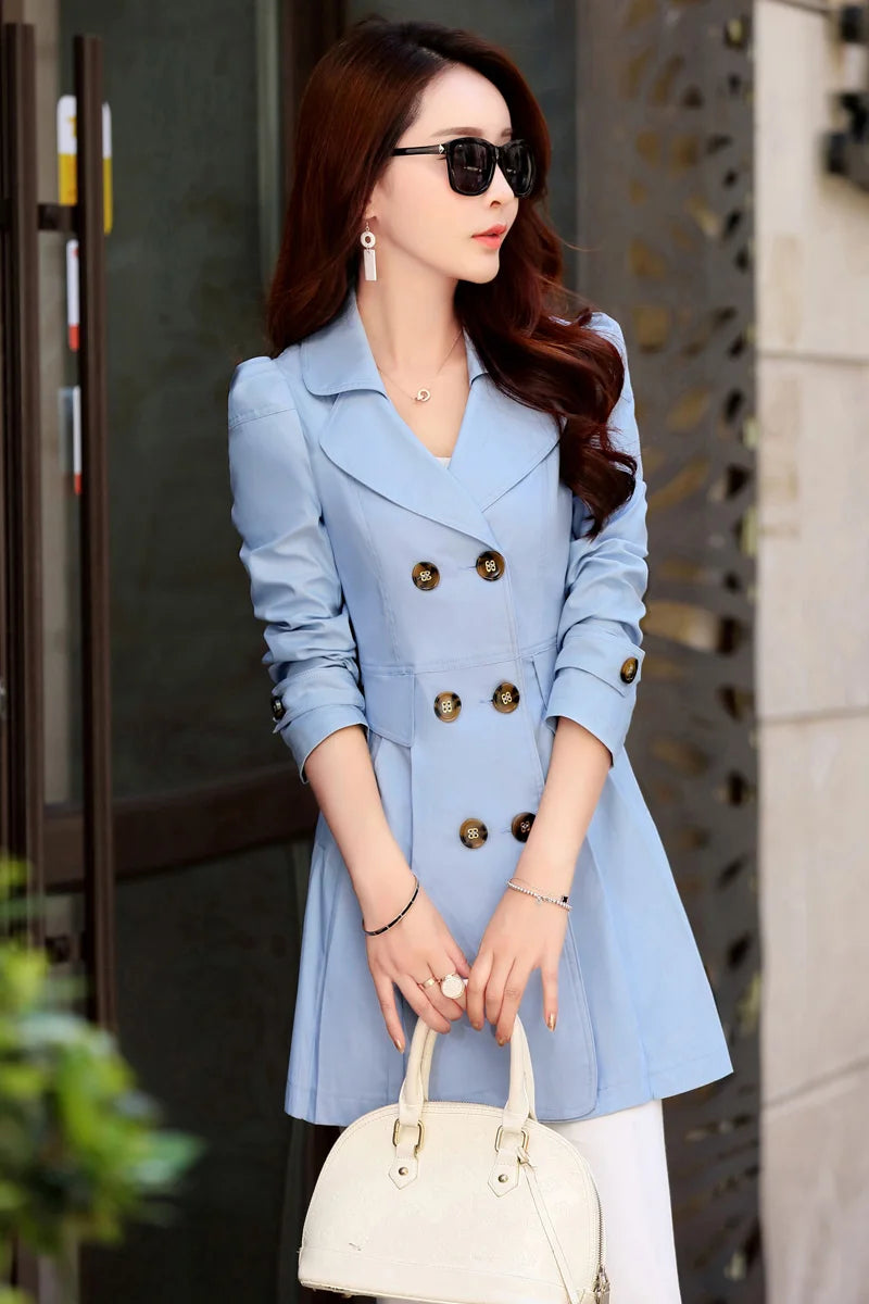 Trench Coat Women Double-Breasted Trenchcoat Lace Female