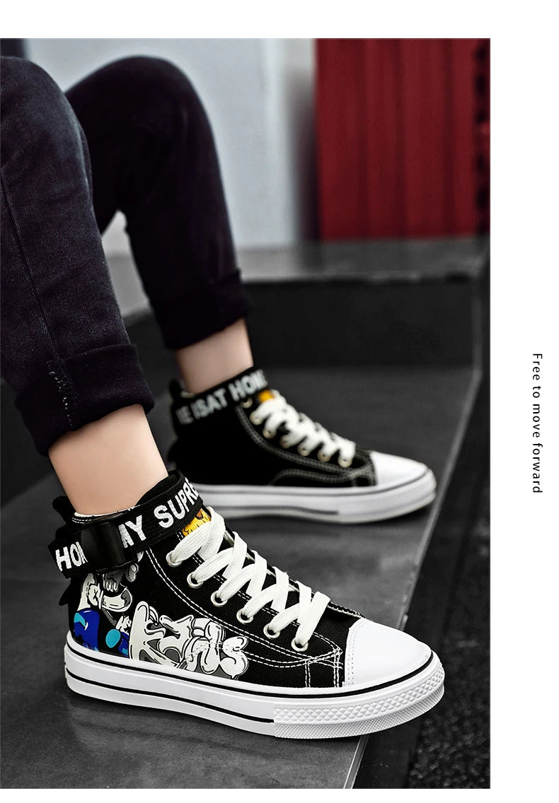 Brand Kids High Top Canvas Shoes Trendy Children Non-slip Skateboarding Shoes Boys Girls Outdoor Comfortable Sports Tennis Shoes