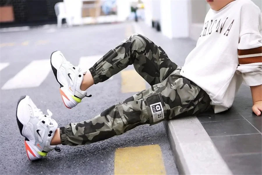 New 4-14T kids Boys Pants Autumn Winter Thick Camouflage Kids Trousers Teenage Boy Warm Clothing Elastic Waist Boy Cargo Pants