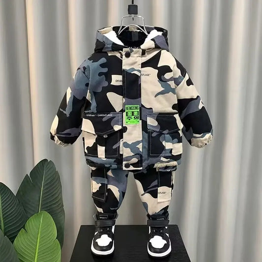 Winter Warm Kids Clothing Autumn New Korean Baby Boy Jacket Children Handsome Hooded Coat Camouflage Jacket Windbreaker Boys Sui