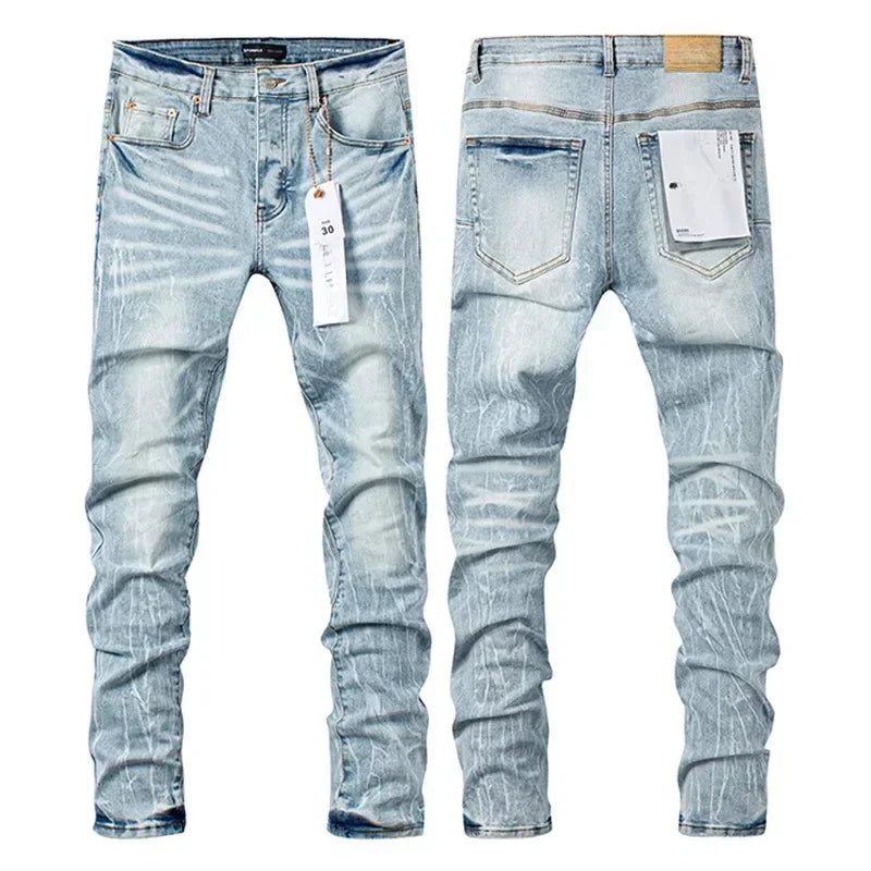 Top quality Purples jeans Men personalized cat whisker trousers American straight leg Stylish and slim brand pants