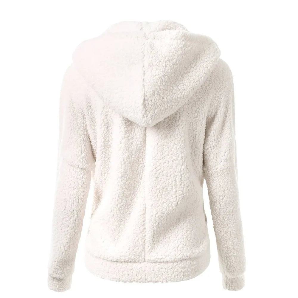 Over Size Women'S Fashion Solid Color Sweatshirt Loose Hooded Plush Zip Up Jacket Top New Fashion Simple Versatile Women 2024