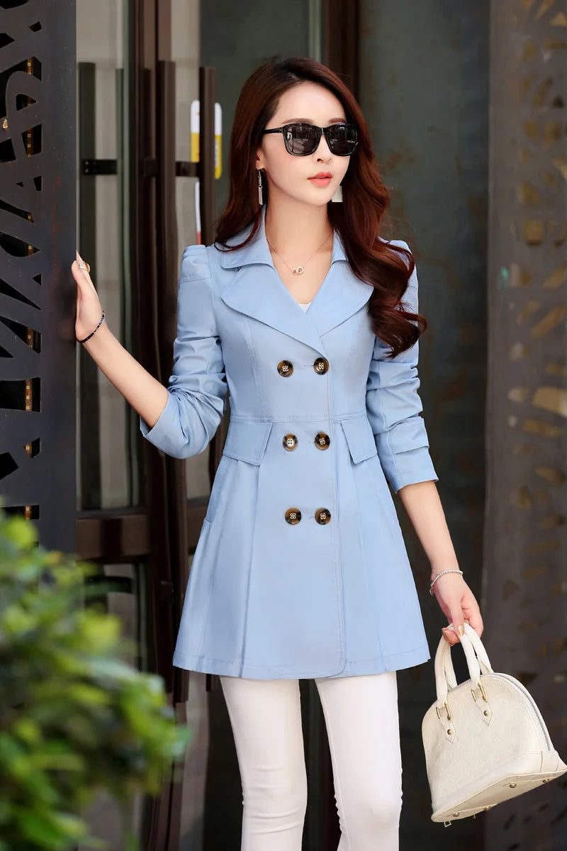 Trench Coat Women Double-Breasted Trenchcoat Lace Female