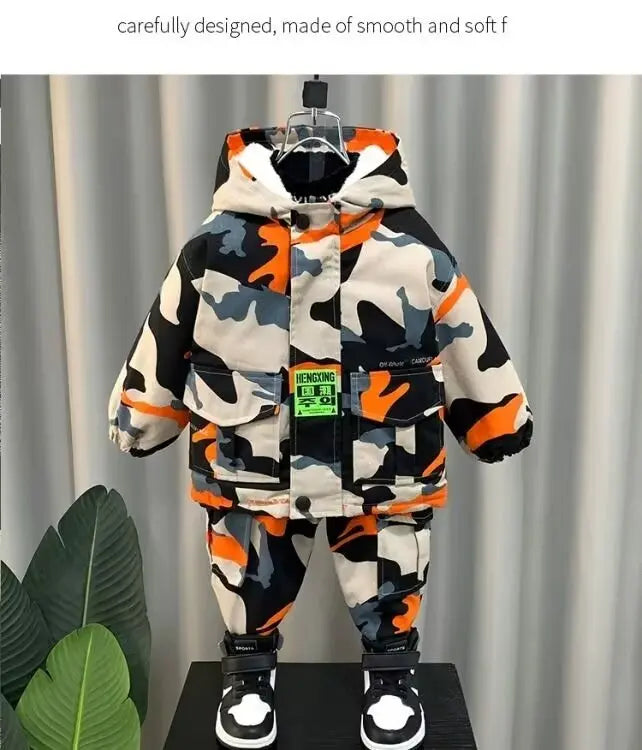 Winter Warm Kids Clothing Autumn New Korean Baby Boy Jacket Children Handsome Hooded Coat Camouflage Jacket Windbreaker Boys Sui