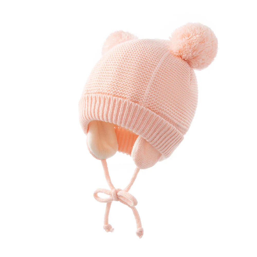 Baby Knit Hat Winter Warm Fleece Wool Hats Gloves Two-piece Set Ball Ear Protection Bonnet For Kids 1-4 Year Caps For Children