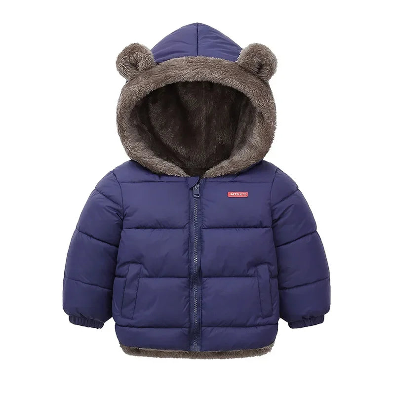 Thicken Jacket Boys Girls Solid Color Hooded Jackets Kids Parka Outerwear 2-6 Years