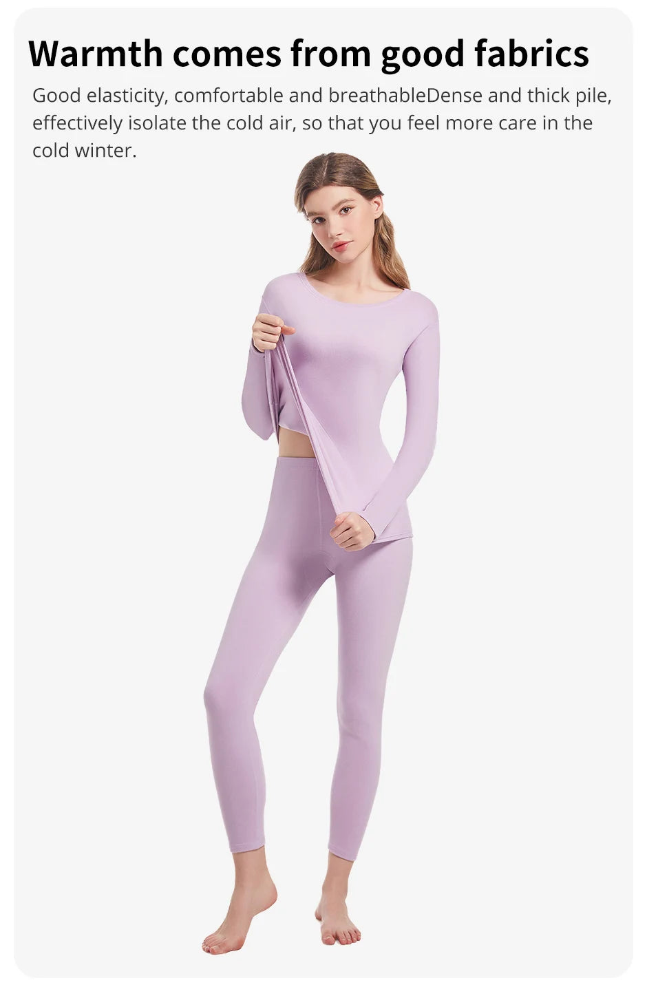 2-PieceLadies Slim sexy Warm Bottoming Suit Solid Color Simple And Versatile Long-sleeved Trousers Underwear Suit Home Clothes