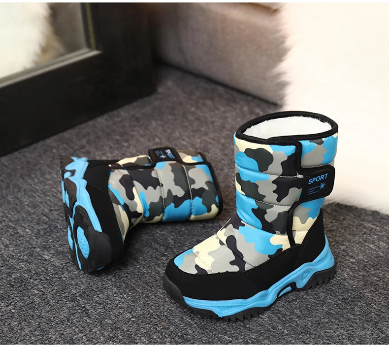 2024 Winter Children Shoes Plush Waterproof Fabric Non-Slip Girl Shoes Rubber Sole Snow Boots Fashion Warm Outdoor Boots