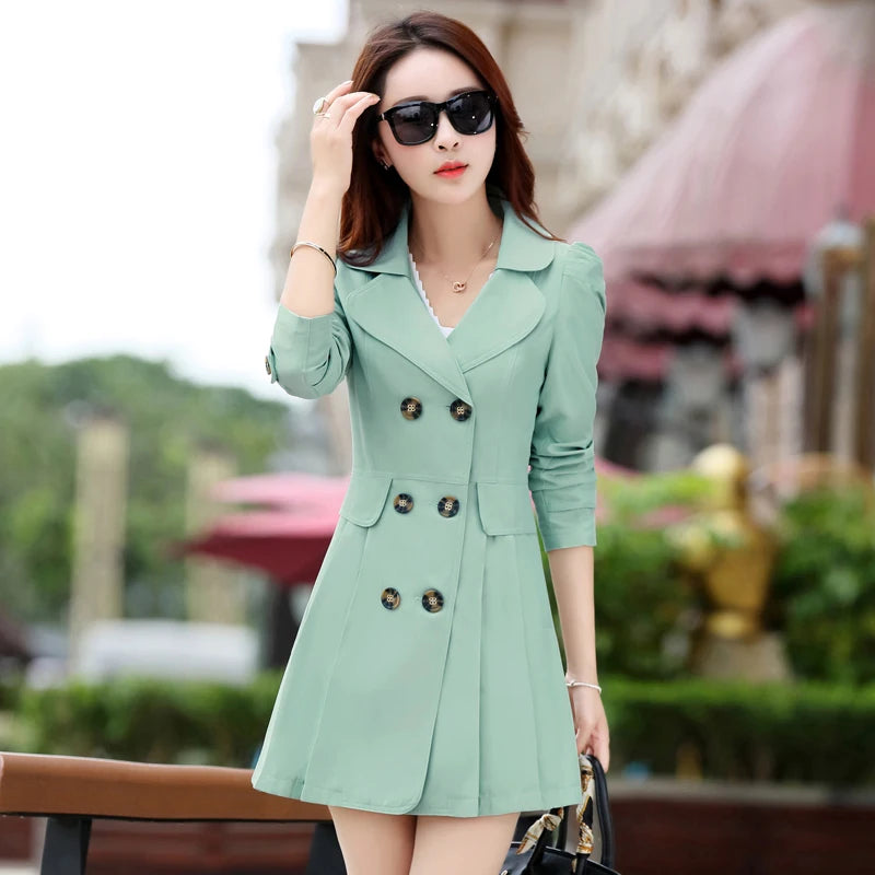 Trench Coat Women Double-Breasted Trenchcoat Lace Female