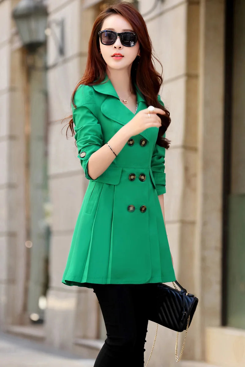 Trench Coat Women Double-Breasted Trenchcoat Lace Female