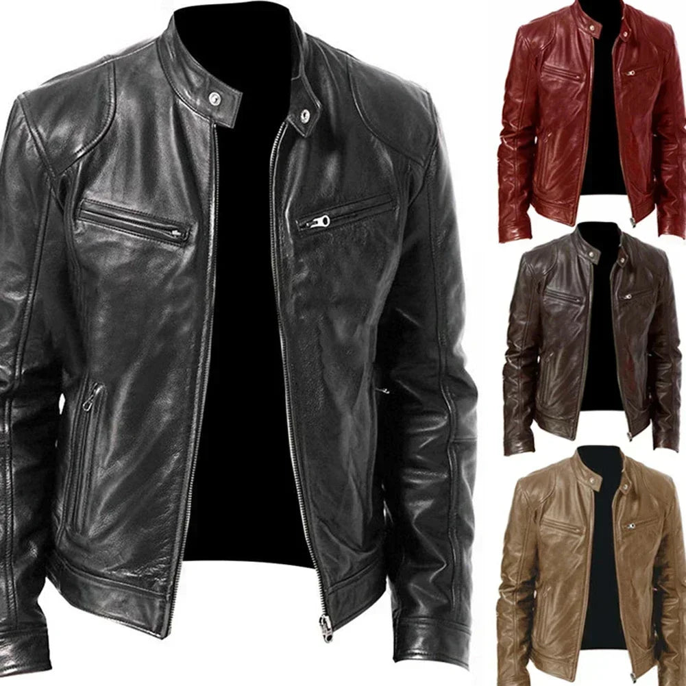 New Spring Casual Motorcycle Mens PU Jacket Biker Leather Coats Windbreaker Leather Jacket Men Leather Jackets Slim Clothing