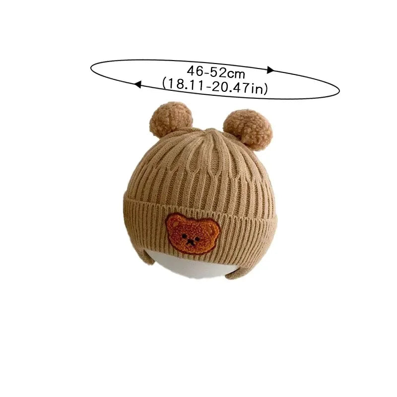 Baby wool hat cute bear ear protection hat