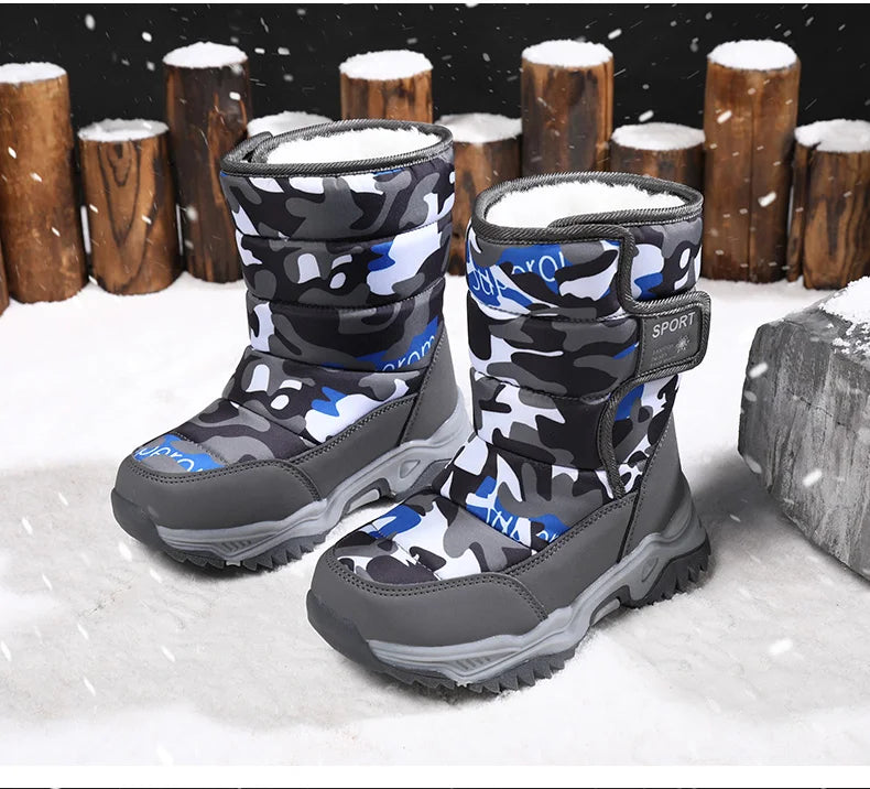 2024 Winter Children Shoes Plush Waterproof Fabric Non-Slip Girl Shoes Rubber Sole Snow Boots Fashion Warm Outdoor Boots