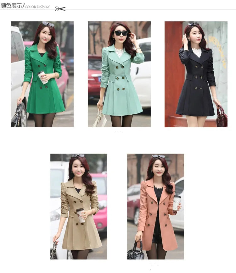 Trench Coat Women Double-Breasted Trenchcoat Lace Female