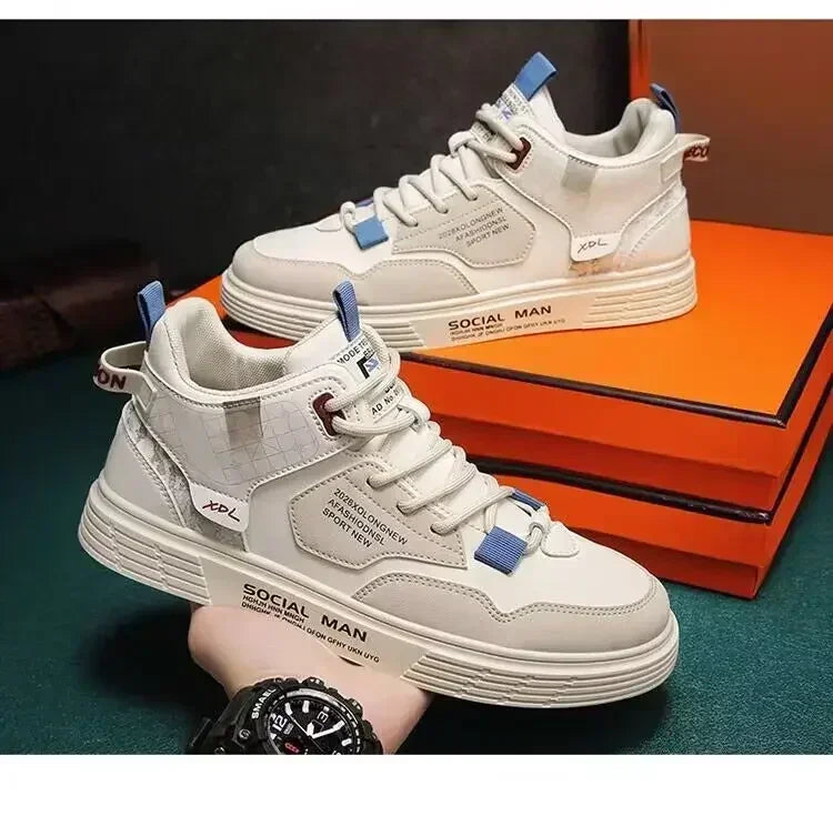 Men's shoes 2025 summer new breathable white shoes men's trendy and versatile thick soled sports